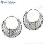 将图像加载到图库查看器中, 925 Sterling Silver Crescent Hoop Earrings with intricate details, showcasing a unique design.