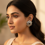 Load image into Gallery viewer, 925 Silver Black Gemstone Flower Earrings for Women