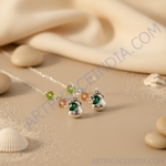 将图像加载到图库查看器中, 925纯银奶牛吊坠耳环 | 绿色宝石 | 女士款