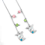 Load image into Gallery viewer, 925 Silver Bunny Pendant Necklace | Pink & Green Gemstones