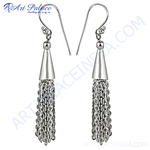Load image into Gallery viewer, Elegant silver tassel drop earrings, perfect for adding a touch of sophistication to any outfit.