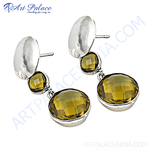 将图像加载到图库查看器中, 925 sterling silver drop earrings with faceted citrine gemstones, a classic and elegant design.