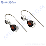 Load image into Gallery viewer, 925 sterling silver teardrop earrings with red garnet gemstones. Dangle earring design.