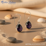 Load image into Gallery viewer, 925 Silver Purple Gemstone Teardrop Earrings for Women