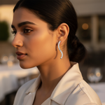 将图像加载到图库查看器中, Silver Cubic Zirconia Curved Earrings for Women | Dainty Jewelry