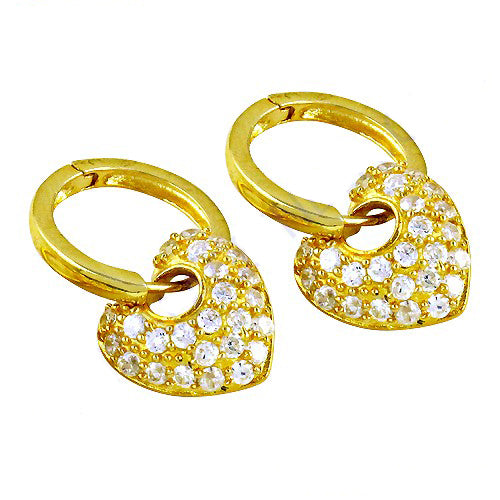 Gold plating heart hoop earrings | cubic zirconia | women's jewelry