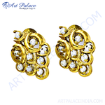 Load image into Gallery viewer, Gold stud earrings with multiple diamonds, featuring a clustered design, suitable for bridal or special occasions.