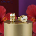 Load image into Gallery viewer, Gold White Enamel Diamond Hoop Earrings | Women's Jewelry