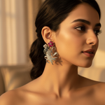 Load image into Gallery viewer, Pendientes de plata con diseño floral de pájaro y piedras preciosas rojas | Joyería para mujer