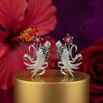 Load image into Gallery viewer, Pendientes de plata con diseño floral de pájaro y piedras preciosas rojas | Joyería para mujer