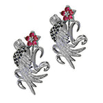 Load image into Gallery viewer, Silver Floral Bird Earrings with Red Gemstones | Women's Jewelry