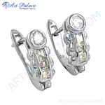 将图像加载到图库查看器中, Silver hoop earrings with sparkling cubic zirconia stones, perfect for women's jewelry and gifting.