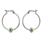 Load image into Gallery viewer, Silver Hoop Earrings with Green Gemstone | Women's Jewelry