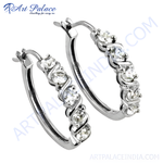 将图像加载到图库查看器中, 925 sterling silver hoop earrings with sparkling cubic zirconia stones.
