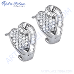 Load image into Gallery viewer, Diamond stud earrings in a heart shape, crafted with diamonds on white background.