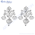 Load image into Gallery viewer, Silver floral dangle earrings with intricate design, perfect for women's jewelry.