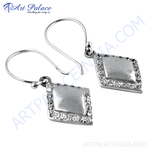 Load image into Gallery viewer, Silver rhombus dangle earrings with clear cubic zirconia stones. Fashion jewelry for women.