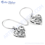 将图像加载到图库查看器中, 925 sterling silver heart drop earrings, with clear cubic zirconia stones.