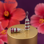 Load image into Gallery viewer, Silver Ruby & Diamond Earrings | Dangle Drop Earrings for Women