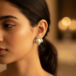 Load image into Gallery viewer, Pearl & Diamond Stud Earrings | Clover Design | Art Palace