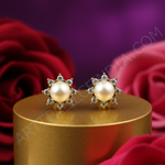 Load image into Gallery viewer, Gold Pearl & Diamond Stud Earrings for Women | Elegant Jewelry