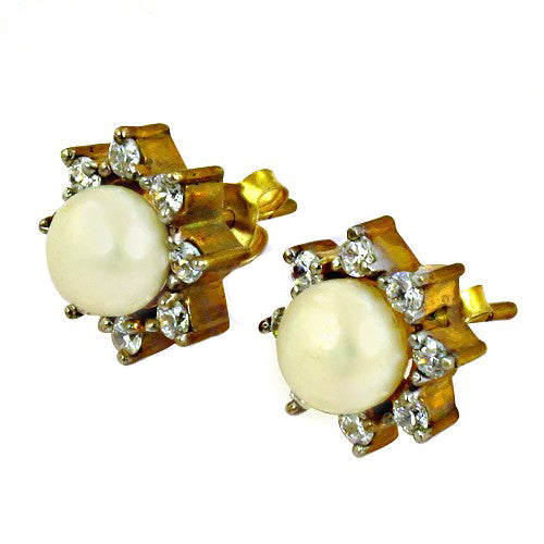 Gold plating pearl & diamond stud earrings for women | elegant jewelry