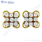 Load image into Gallery viewer, Gold stud earrings with square cluster of round diamonds. Elegant and sparkling design.
