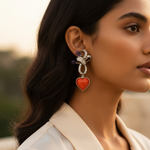 将图像加载到图库查看器中, Silver Heart Dangle Earrings with Purple & Red Gemstones