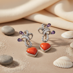将图像加载到图库查看器中, Silver Heart Dangle Earrings with Purple & Red Gemstones