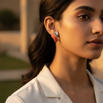 将图像加载到图库查看器中, Silver Orange Enamel Earrings | Gemstone Accents | For Women