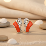 将图像加载到图库查看器中, Silver Orange Enamel Earrings | Gemstone Accents | For Women