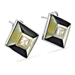 将图像加载到图库查看器中, Silver Square Stud Earrings with Mother of Pearl and Gemstone