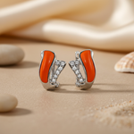 将图像加载到图库查看器中, Silver Orange Enamel Earrings with Cubic Zirconia | Women's Jewelry