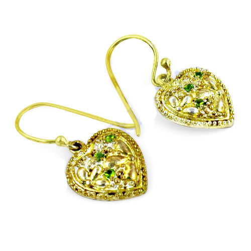 Gold plating heart green gemstone earrings | women's fashion jewelry