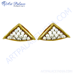 Load image into Gallery viewer, Gold Triangle Stud Earrings with White CZ | Women's Jewelry