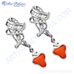 将图像加载到图库查看器中, 银色吊坠耳环,镶嵌红色宝石 | 女士珠宝礼物