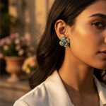 将图像加载到图库查看器中, Floral Stud Earrings with Green Gemstones for Women