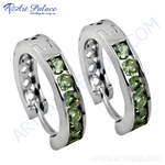 Load image into Gallery viewer, 925 Silver Green Gemstone Hoop Earrings | Women's Jewelry