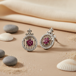 将图像加载到图库查看器中, 925 Silver Ruby Stud Earrings for Women | Floral Design