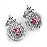 Load image into Gallery viewer, 925 Silver Ruby Stud Earrings for Women | Floral Design