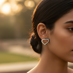 将图像加载到图库查看器中, 925 Silver Heart Stud Earrings | Black & White Stone | For Women