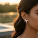 将图像加载到图库查看器中, Pink Gemstone Cross Stud Earrings | 925 Silver Earrings for Women