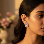 将图像加载到图库查看器中, Silver Stud Earrings with Pink, Yellow & White Gemstones