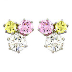 将图像加载到图库查看器中, Silver Stud Earrings with Pink, Yellow & White Gemstones
