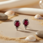 将图像加载到图库查看器中, Ruby Stud Earrings in Silver for Women | Gemstone Jewelry