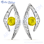 Load image into Gallery viewer, 925 sterling silver stud earrings with a central yellow gemstone, designed for women.