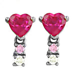 Load image into Gallery viewer, Silver Heart-Cut Ruby Drop Earrings for Women | Dangle Earrings