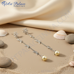 将图像加载到图库查看器中, 女士银色蝴蝶珍珠吊坠耳环