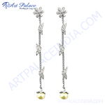 将图像加载到图库查看器中, Silver butterfly dangle earrings with pearl drops, elegant and stylish jewelry for women.