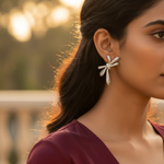 将图像加载到图库查看器中, 银色蝴蝶结水晶耳环 | 女士时尚首饰